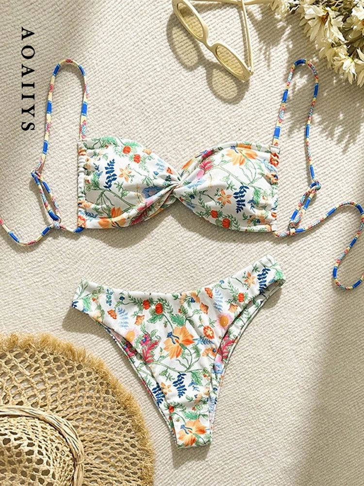 Costume da bagno stampato Circyy da donna, senza schienale, con lacci, abbigliamento da spiaggia alla moda, costume da bagno primaverile, estivo, nuovo costume da bagno sexy a due pezzi con spacco