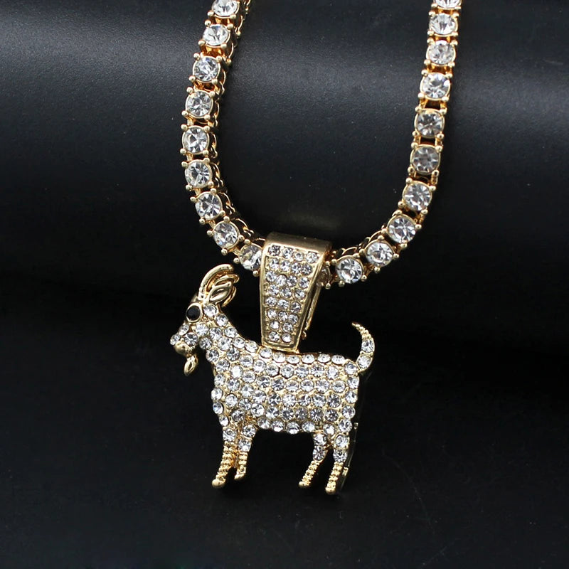Collana con ciondolo a forma di capra placcata oro e argento, stile hip hop, con catena da tennis, ideale come regalo per uomo e donna, gioiello motivazionale.