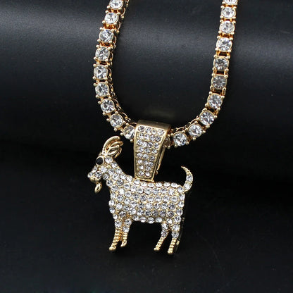 Collana con ciondolo a forma di capra placcata oro e argento, stile hip hop, con catena da tennis, ideale come regalo per uomo e donna, gioiello motivazionale.
