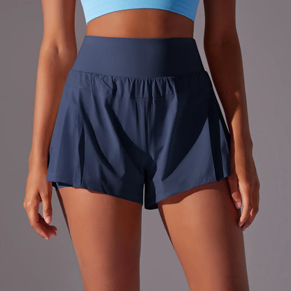 Pantaloncini da ginnastica da donna, a doppio strato, ad asciugatura rapida, per sport, fitness, jogging e allenamento, con tasca, pantaloncini sportivi aderenti