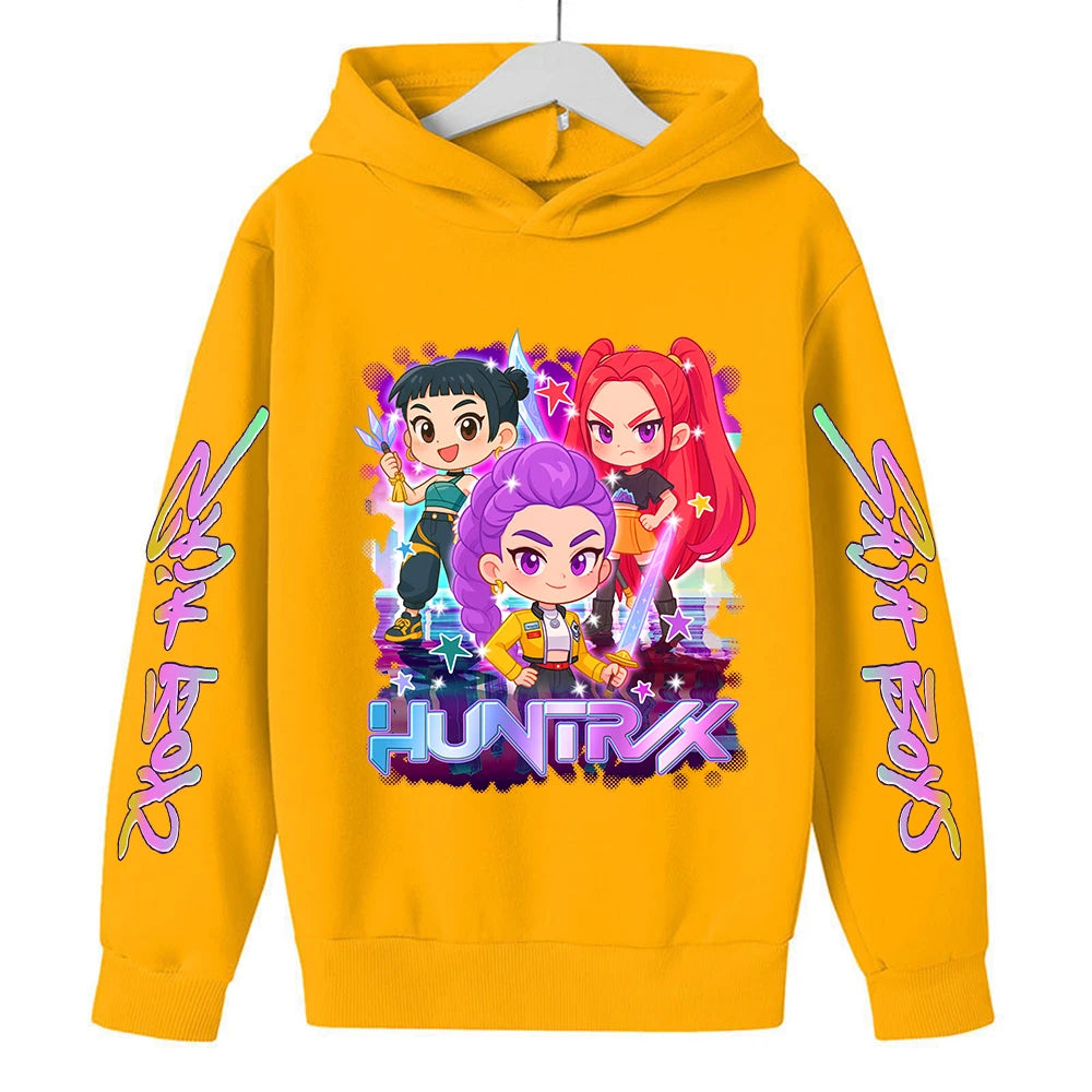 Felpa con cappuccio KPop Demon Hunters Huntrix per bambini, abbigliamento da principessa per ragazze, abbigliamento alla moda per ragazzi, felpa primavera autunno, top per bambini