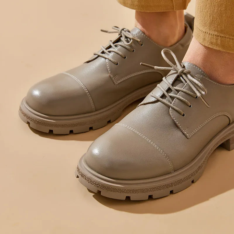 BEAUTODAY Scarpe Derby da donna in vera pelle, basse, punta tonda, allacciatura, tacco quadrato, casual, Oxford, fatte a mano 21529