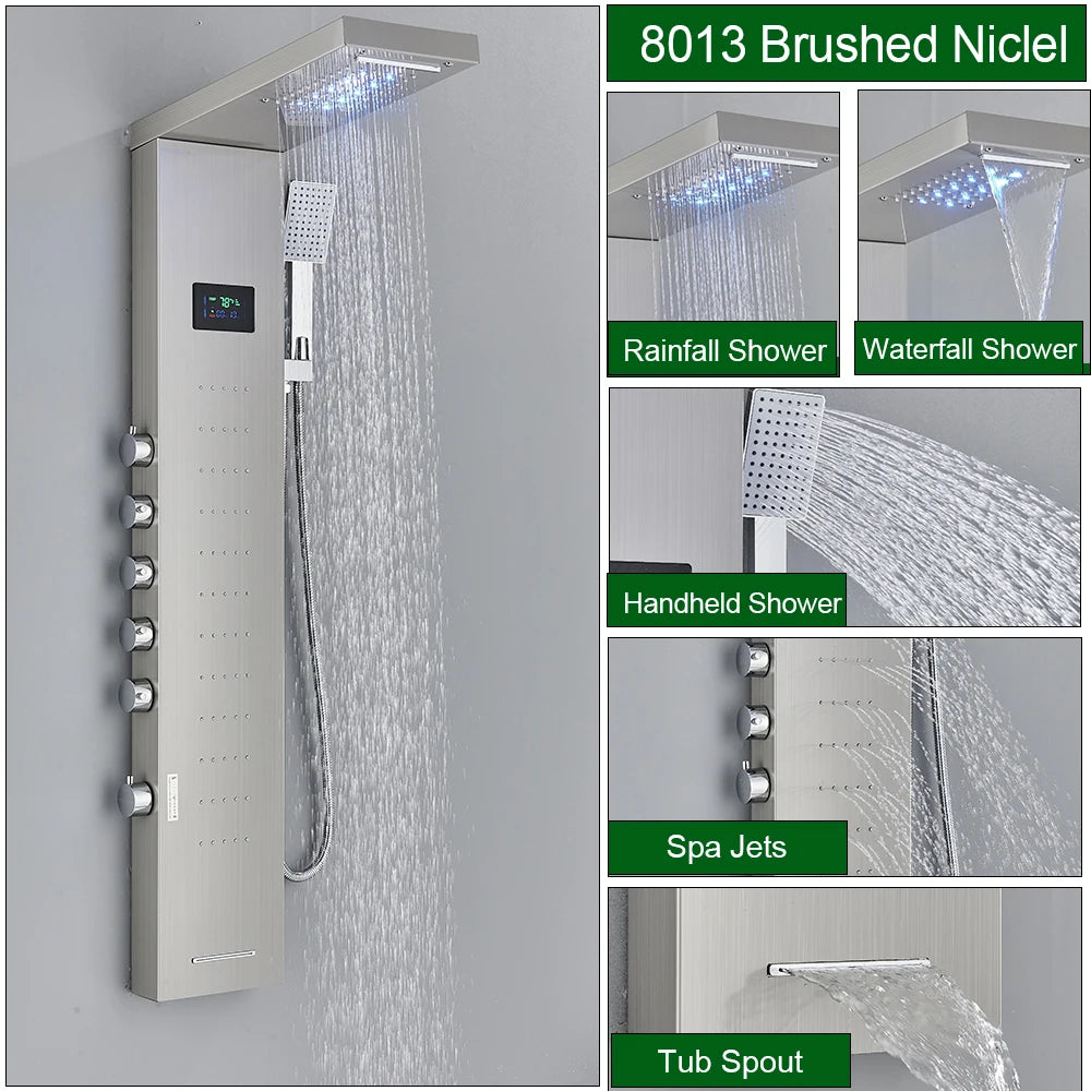 Onyzpily LED Light Shower Faucet Bathroom Waterfall Rain Shower Faucet In Wall Shower System with Spa Massage Sprayer and Bidet