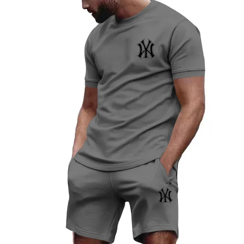 2026 hot men's two-piece sportswear short sleeved T-shirt and summer running fitness sportswear