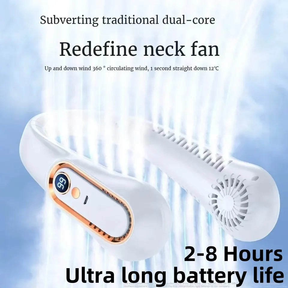 Ventilatore da collo portatile Xiaomi da 8000 mAh con USB, senza pale, mini ricaricabile, silenzioso, con display digitale a LED, raffreddatore d'aria elettrico portatile.