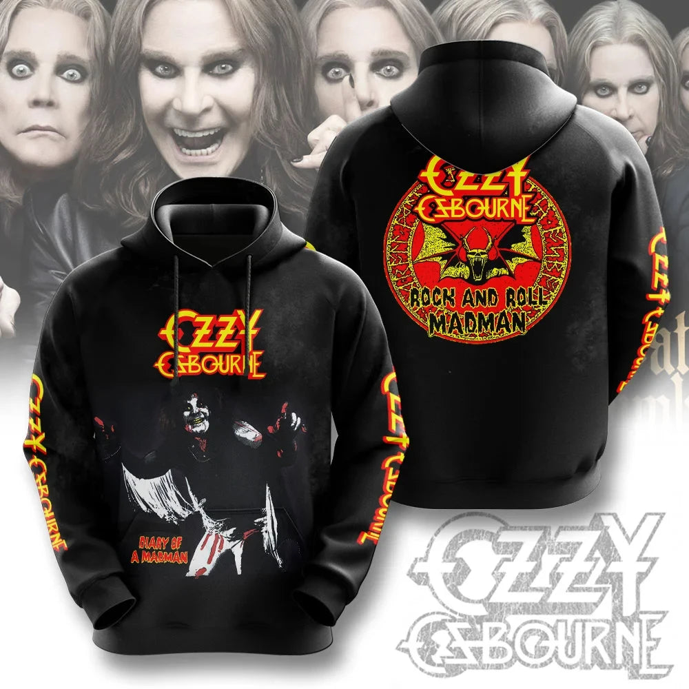 Felpa con cappuccio con stampa 3D del gruppo rock Ozzy Osbourne, uomo e donna, alla moda, oversize, abbigliamento per adulti, cappotto per fan, felpa con cappuccio da uomo Y2k