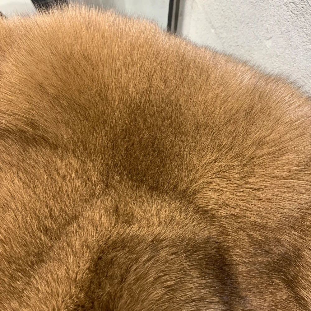 # Golden Fox Fur Jacket Lady Real Fox Fur Coat Short Female Long Sleeve Natural Fur Cloth with Collar