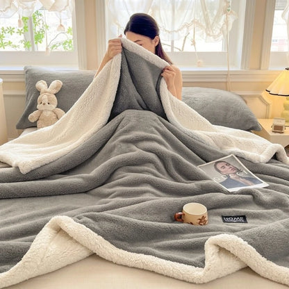 2025 A-Class Soft Cotton Half-Fleece Double-Layer Lamb Wool Blanket Solid Color Sofa Warm Autumn Winter Blanket