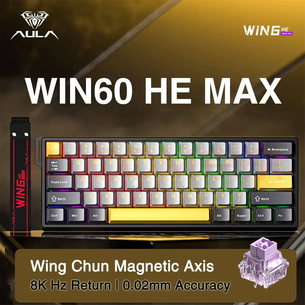 Tastiera da gioco personalizzata AULA WIN60 WIN68 HE Esports con switch magnetici, trigger rapido, 8K di ritorno, RGB, hot-swap, 60% e 68%.