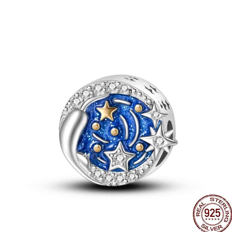 Squisito elemento a stella cava rotonda in argento sterling 925 a forma di fiore, adatto per braccialetti originali fai da te da 3 mm in argento 925