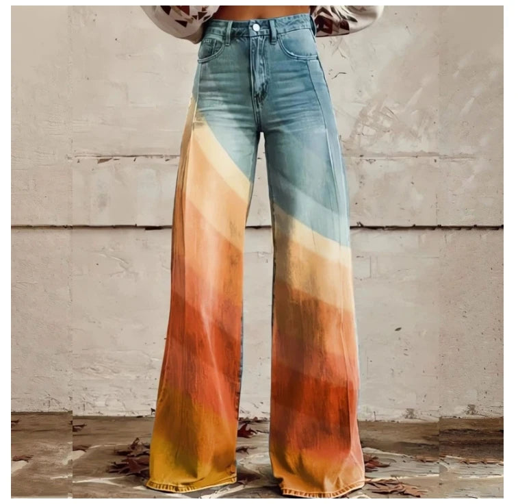 Cross-border Sale of Large-sized Women Casual Pants for European American Trade Thin Style Imitating copy Jeans Wide-leg Fashion