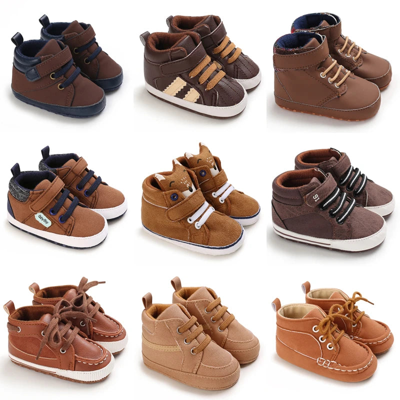 Nuove scarpe marroni per battesimo, scarpe da passeggio per bambini, suola morbida, scarpe da ginnastica per neonati, compleanno, bambini e ragazzi.