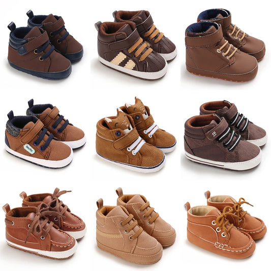 Nuove scarpe marroni per battesimo, scarpe da passeggio per bambini, suola morbida, scarpe da ginnastica per neonati, compleanno, bambini e ragazzi.