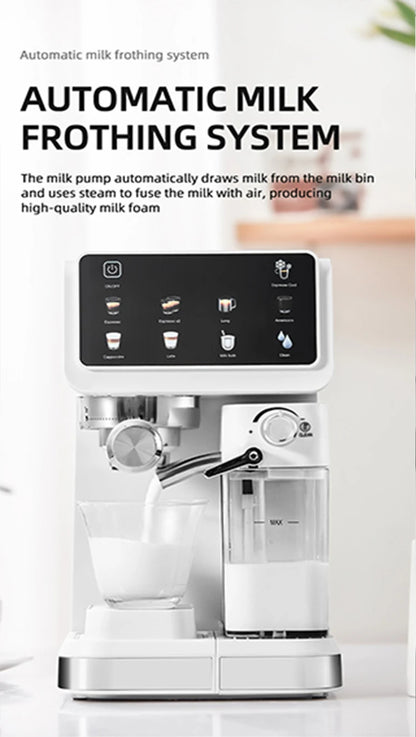 Macchina per caffè espresso italiana per uso domestico, ad alta pressione, automatica, con schiuma di latte, schermo a colori intelligente, macchina per caffè integrata