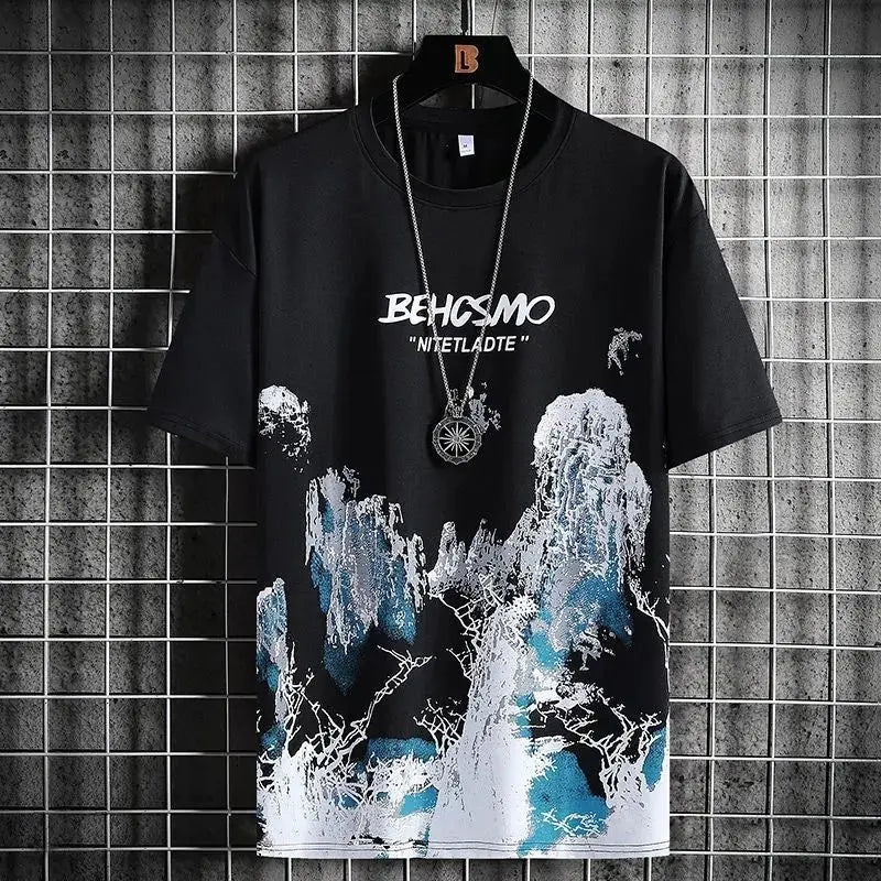 Completo estivo 2025 da uomo, sottile e casual, con stampa manga graffiti, composto da maglietta e pantaloncini. Set di t-shirt da uomo comode e traspiranti con stampa di alta qualità.