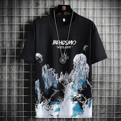 Completo estivo 2025 da uomo, sottile e casual, con stampa manga graffiti, composto da maglietta e pantaloncini. Set di t-shirt da uomo comode e traspiranti con stampa di alta qualità.