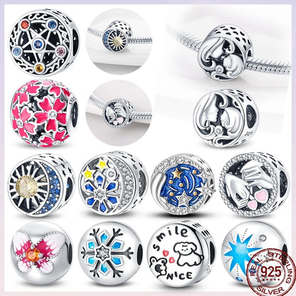 Squisito elemento a stella cava rotonda in argento sterling 925 a forma di fiore, adatto per braccialetti originali fai da te da 3 mm in argento 925