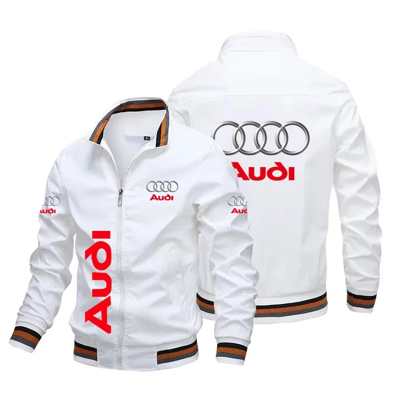 2024 Nuove giacche da uomo alla moda con stampa del logo Audi, giacca bomber casual, giacca a vento da motociclista, giacca sportiva da corsa.