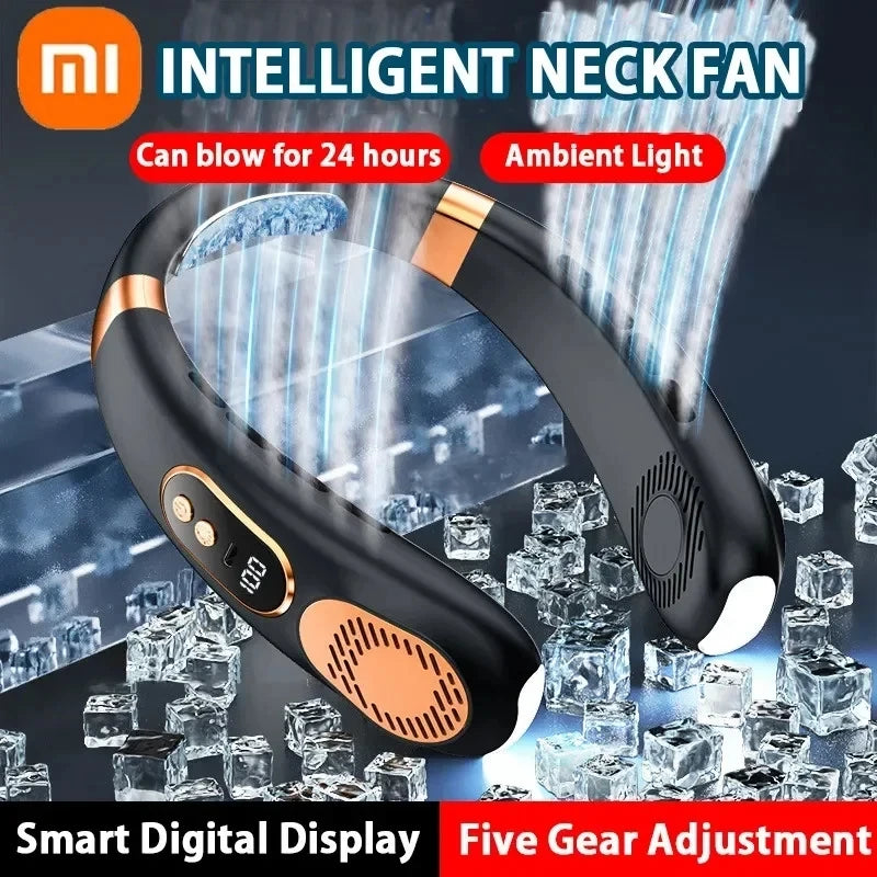 Ventilatore da collo portatile Xiaomi da 8000 mAh con USB, senza pale, mini ricaricabile, silenzioso, con display digitale a LED, raffreddatore d'aria elettrico portatile.