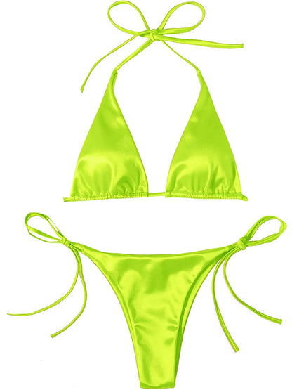 Sexy 13 Colors Halter Satin Brazilian Bikini Women Swimwear Female Swimsuit Two-pieces Bikini set Bather Bathing Suit Swim K4966