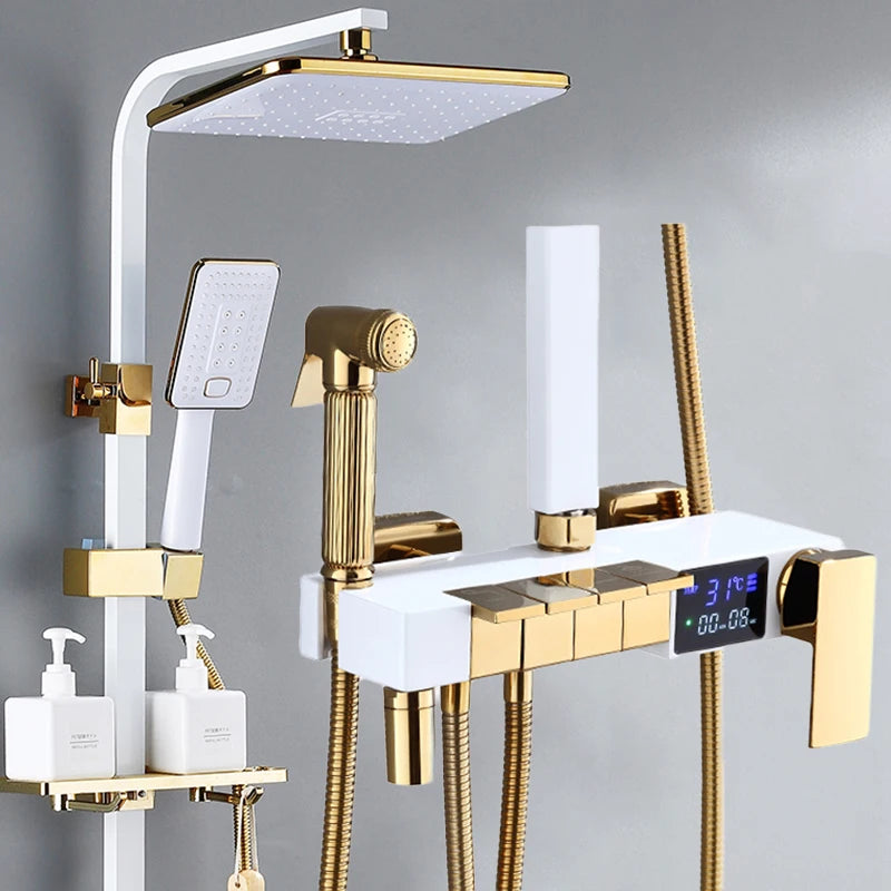 Piano Digital Display Thermostatic Bathroom Shower Set Hot Cold Brass Bathroom Faucets Accessories Digital Piano Shower System
