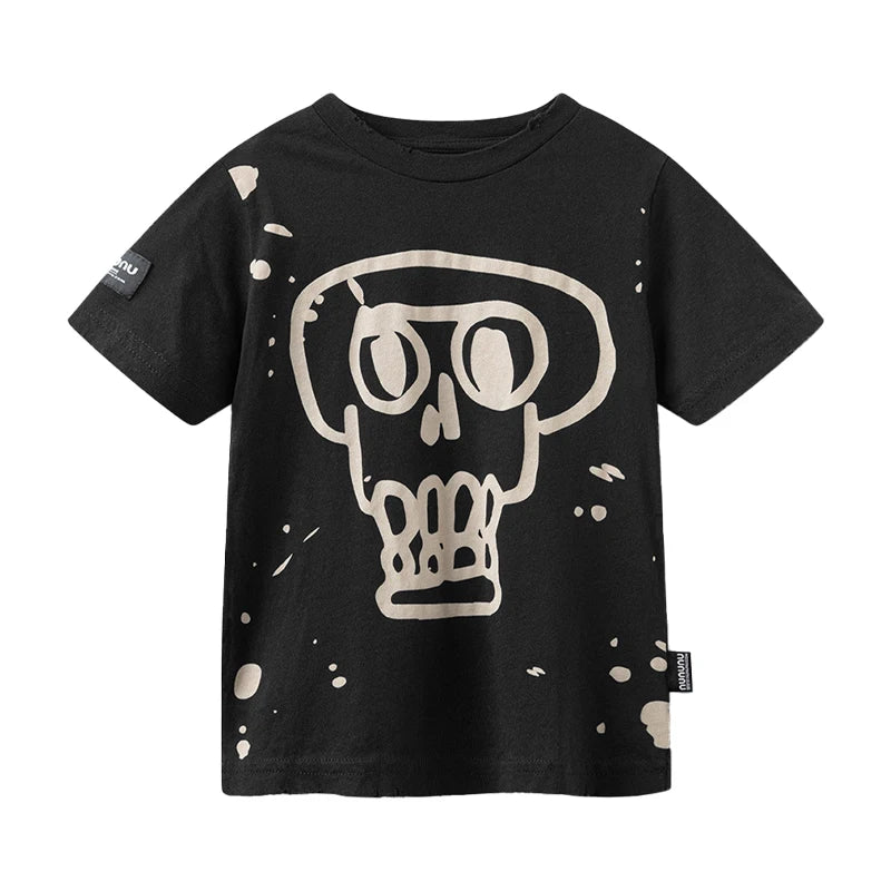 Completo estivo per bambini 2025, composto da maglietta a girocollo stampata e pantaloncini ricamati. Abbigliamento di tendenza per bambini.
