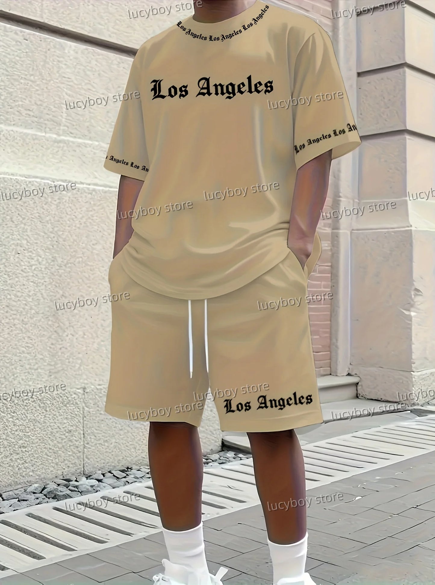Completo da uomo Los Angeles stampato 2025, set di 2 pezzi, completo casual, abbigliamento sportivo, set fitness, tuta da uomo, abbigliamento oversize