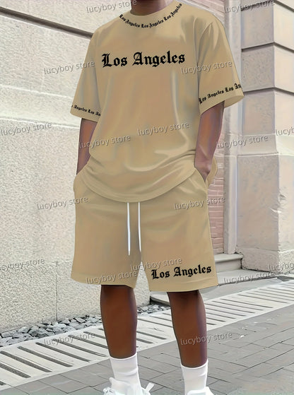 Completo da uomo Los Angeles stampato 2025, set di 2 pezzi, completo casual, abbigliamento sportivo, set fitness, tuta da uomo, abbigliamento oversize
