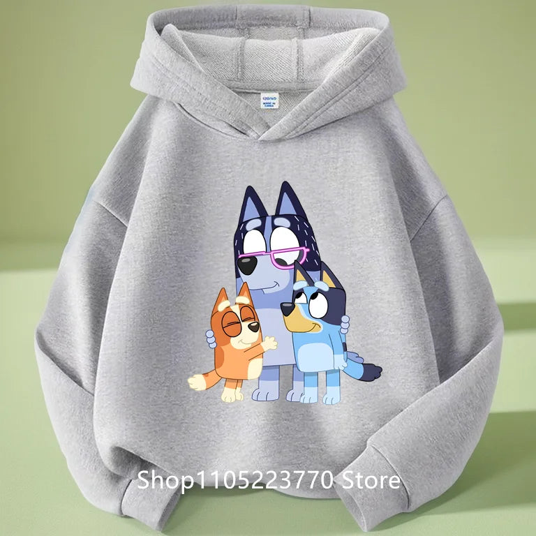 Felpa con cappuccio Bluey per bambini dai 4 ai 14 anni, autunno/inverno, calda e accogliente, con stampa di cartoni animati e anime, ideale per maschietti e femminucce.