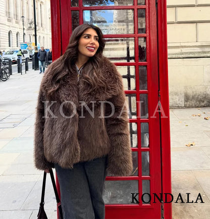 Vintage Fur Jacket Coat Women Autumn Winter Warm Casual Loose Coat Trendy Faux Fur Lapel Coat 2026 Fashion Elegant Ladies Coat