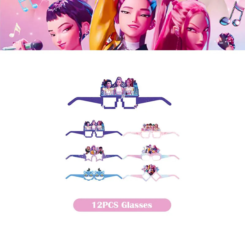Kpop Demon Hunter Birthday Decoration Set Kpop Girl Cup Pate Happy Balloon Happy Banner Gift Bags Supplies for Kids Party Favors