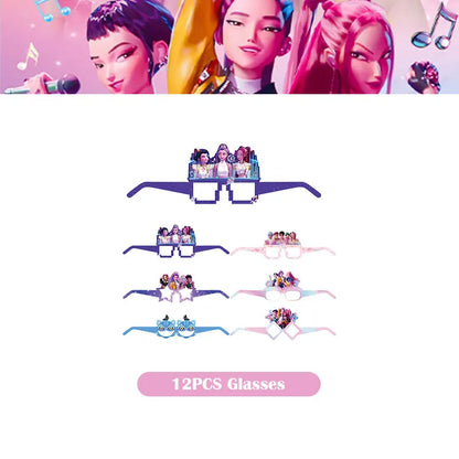 Kpop Demon Hunter Birthday Decoration Set Kpop Girl Cup Pate Happy Balloon Happy Banner Gift Bags Supplies for Kids Party Favors