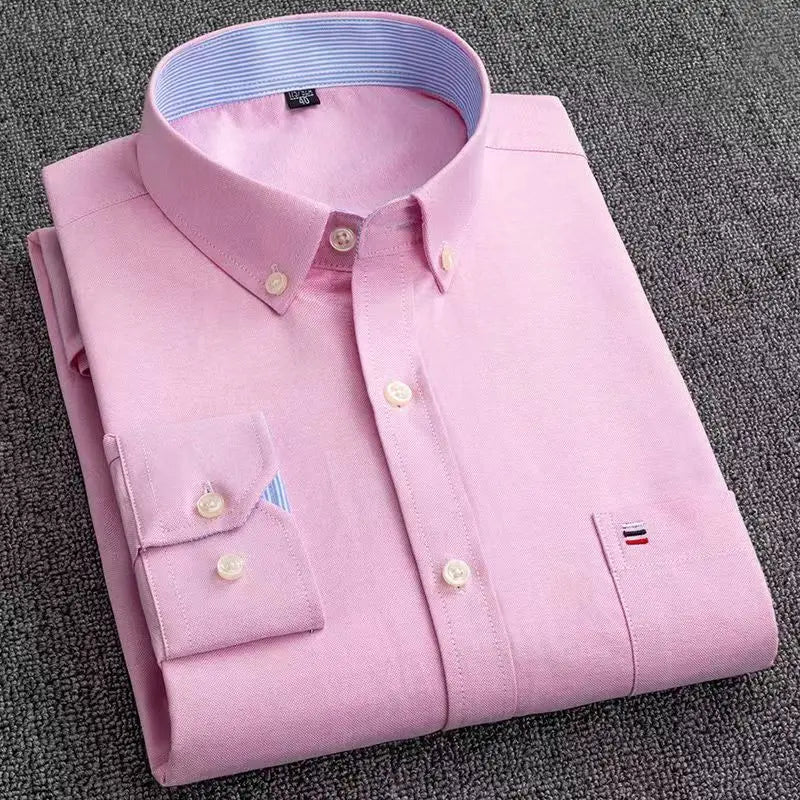 Camicia da uomo a quadri con bottoni a maniche lunghe in cotone 100%, con tasca singola sul petto, vestibilità standard, casual, stile Oxford a quadri e righe