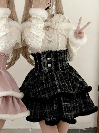 Abiti da Lolita Kawaii per ragazze giapponesi, camicette con fiocco in maglia e gonne a vita alta, nuovi adorabili set da 2 pezzi Harajuku invernali