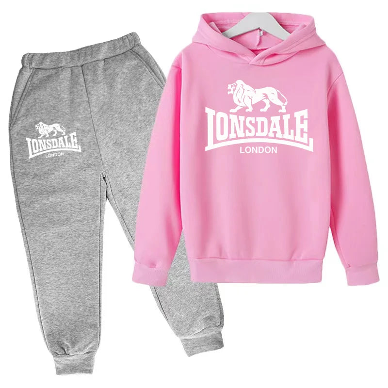 Felpa con cappuccio alla moda per bambini, tuta con stampa leone per ragazzi, cappotto per bambine dai 3 ai 12 anni, top + pantaloni, set sportivo casual da jogging, affascinante