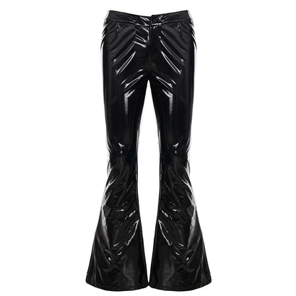 Dark Slim-Fitting Pu Leather Pants Punk Style Sexy Solid Low-Waisted Flare Pants Women 2025 Autumn Winter Fashion Streetwear