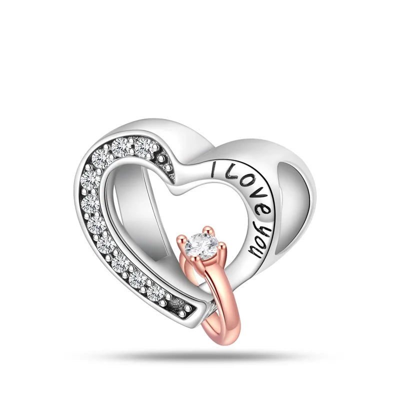 Anello romantico in argento sterling 925 con rosa, ideale per coppie, perfetto come proposta di matrimonio o per San Valentino. Ciondoli e perline adatti a collane e bracciali, perfetti per creare gioielli fai da te e regali.