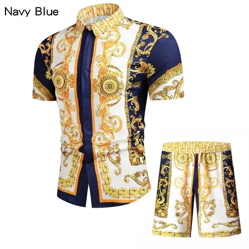 Hawaiian 2PCS Shirts Suits Men Fashion 3D Luxury Print Shirts+Shorts Two Piece Sets Hawaii Shirts Floral Beach Shirt Sets Beach