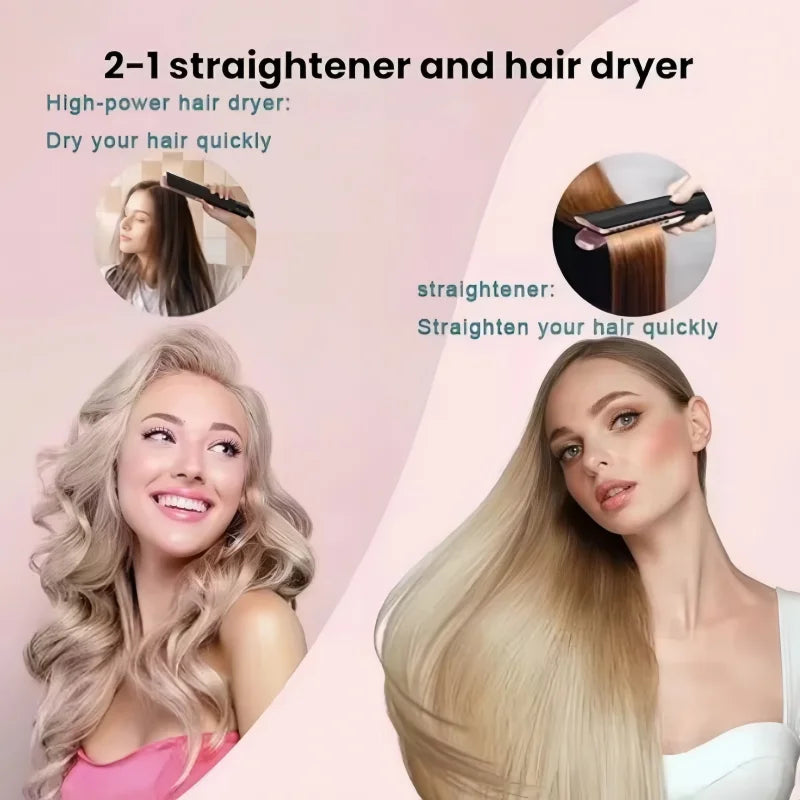 2-in-1 Professional Styling Tool Hair Straightener & Hair Dryer Heat-Up Hair Flat Iron Negative Ion Iron Household Hair Dryer