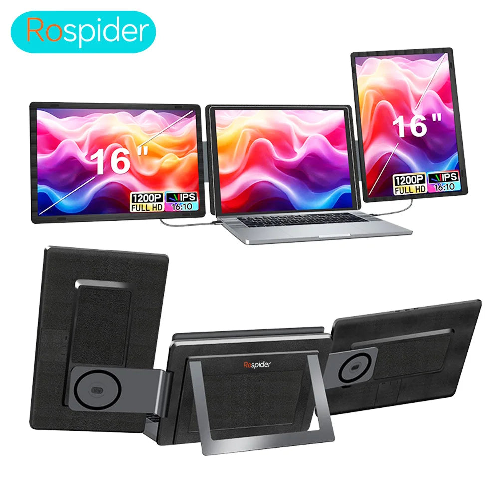 Rospider Estensore per laptop portatile a doppio schermo da 15,6 a 16 pollici con triplo monitor IPS 1080P ruotabile FHD per MacBook e Windows