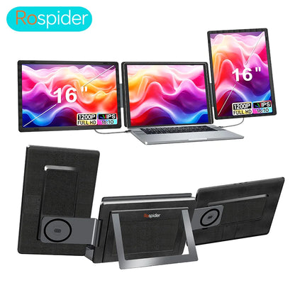 Rospider Estensore per laptop portatile a doppio schermo da 15,6 a 16 pollici con triplo monitor IPS 1080P ruotabile FHD per MacBook e Windows