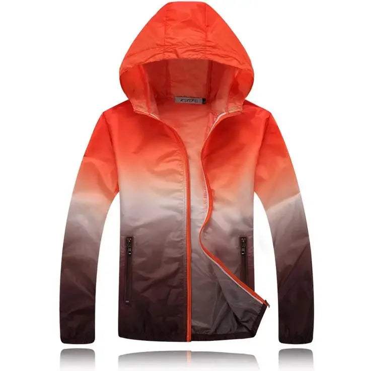 Giacca da campeggio ultra sottile e ultra leggera per uomo, donna, bambini e ragazzi, trasparente, anti-UV, ad asciugatura rapida, giacca a vento con colori sfumati.
