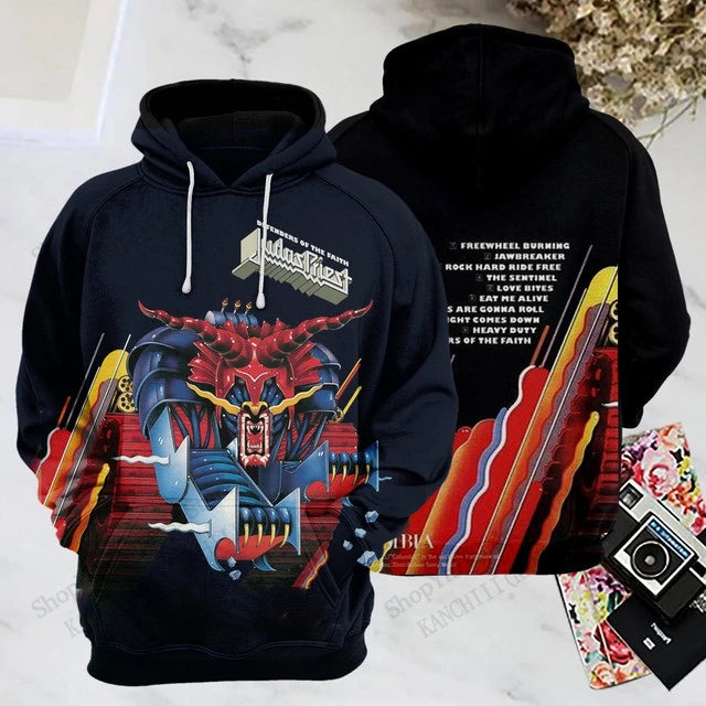 Felpe con cappuccio stampate in 3D della rock band Judas Priest, uomo e donna, moda sportiva, felpa con cappuccio, cappotto, abbigliamento da uomo, comfort, moletom