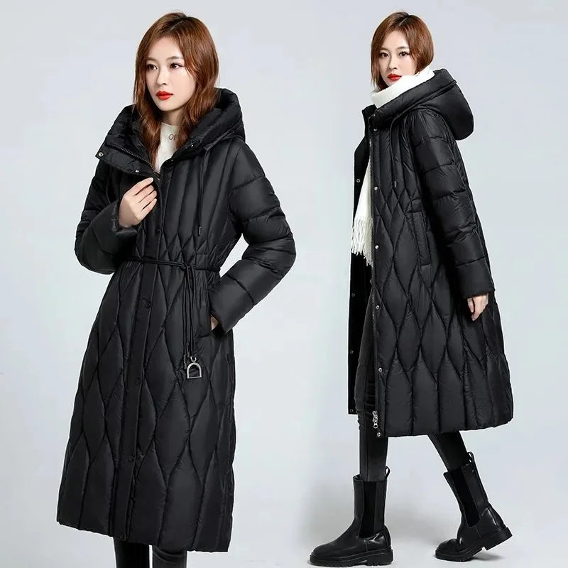 2025 Long Winter Over-The-Knee Overcoat Parka    Down Cotton-Padded Jacket Women's Plus Size 100 KG Slim Cotton-Padded Jacket