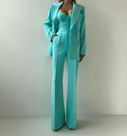 Completo da donna 3 pezzi 2025 autunno nuovo temperamento pendolarismo top corto con spalline sottili e pantaloni a vita alta con blazer a maniche lunghe