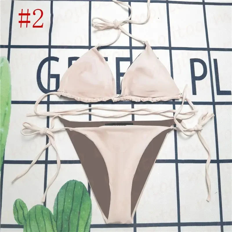 The 2025 high-waisted bikini letter print swimsuit is the latest V-neck swimsuit for women in summer