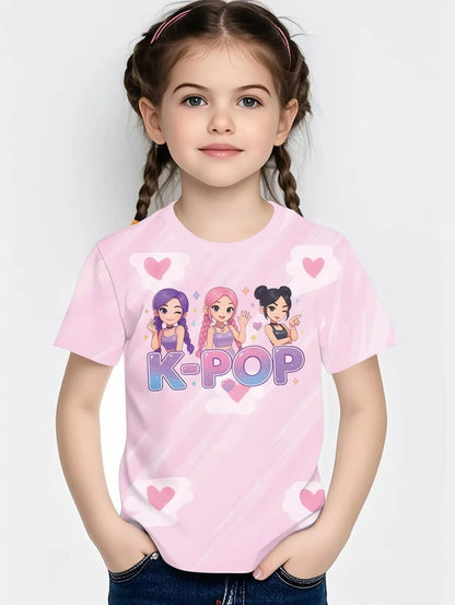 Magliette per bambini con stampa grafica di cartoni animati Kpop, regalo divertente per i fan, magliette Harajuku, top estivi a maniche corte, abbigliamento per bambini