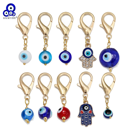 Set di 3 portachiavi Lucky Eye Turkish Evil Eye in lega, portachiavi rotondo Fatima, portachiavi per borsa e auto, pulsaras bijoux צמידים