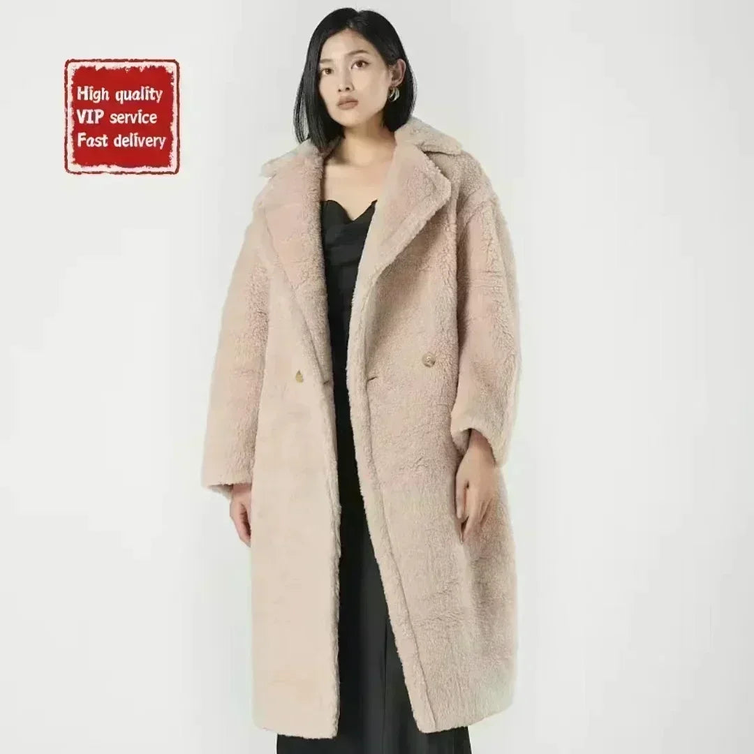 Cappotto lungo da donna DUTRIEUX Teddy Bear, nuovo stile invernale 2025, cappotto lungo in vera pelliccia di alpaca e cashmere, spesso e caldo