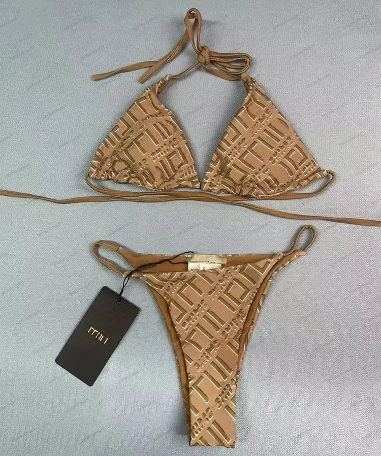 The 2025 high-waisted bikini letter print swimsuit is the latest V-neck swimsuit for women in summer